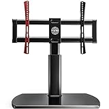 Fitueyes Universal TV Stand /Base Swivel Tabletop TV Stand with Mount for 32 to 65 inch Flat screen TV 80 Degree Swivel, 3 Level Height Adjustable,Tempered Glass Base Holds up to 88lbs Screenss