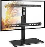 PERLESMITH Universal Swivel TV Stand-Table Top TV Stand Base for 37-75 inch LCD OLED Flat Screen 4K TVs Height Adjustable TV Stand Mount with Heavy Duty Tempered Glass Base VESA 600x400mm