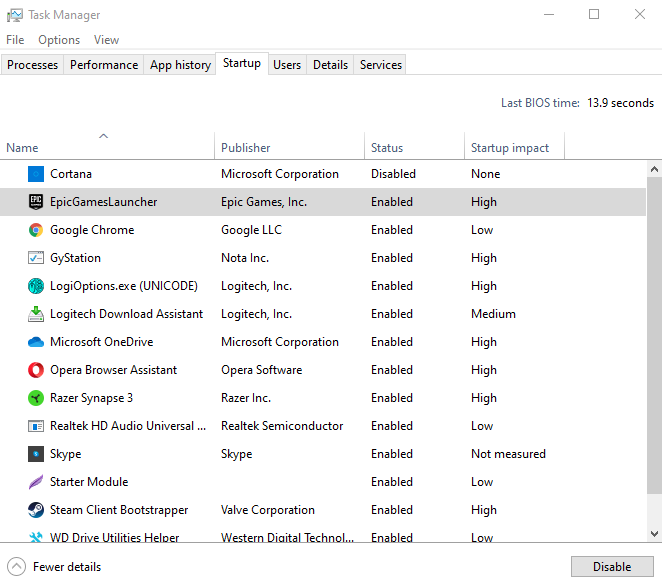 disable startup programs in windows