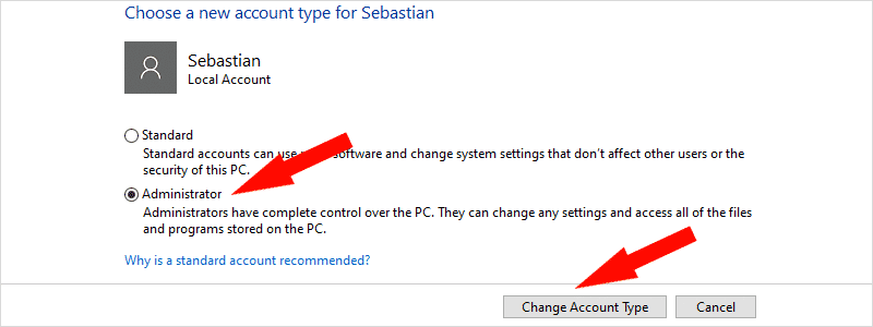 how to change administrator on windows 10 n