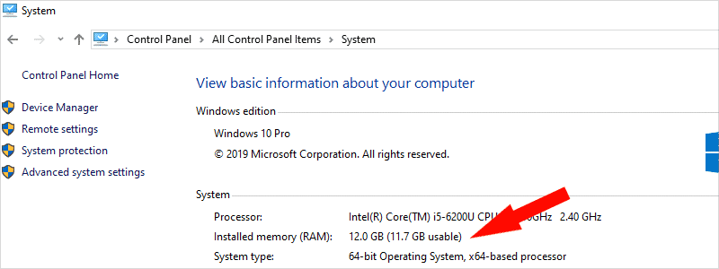 how to check ram on windows 10 12