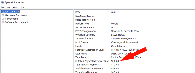how to check ram on windows 10 7