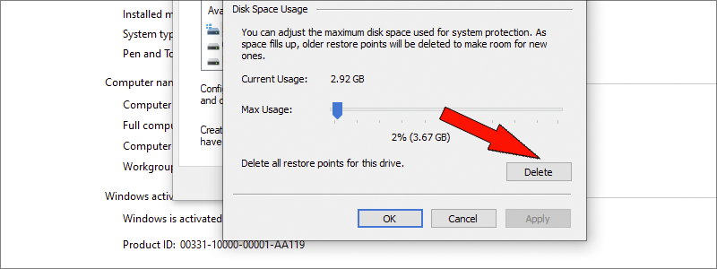 how to delete backup files in windows 10 7